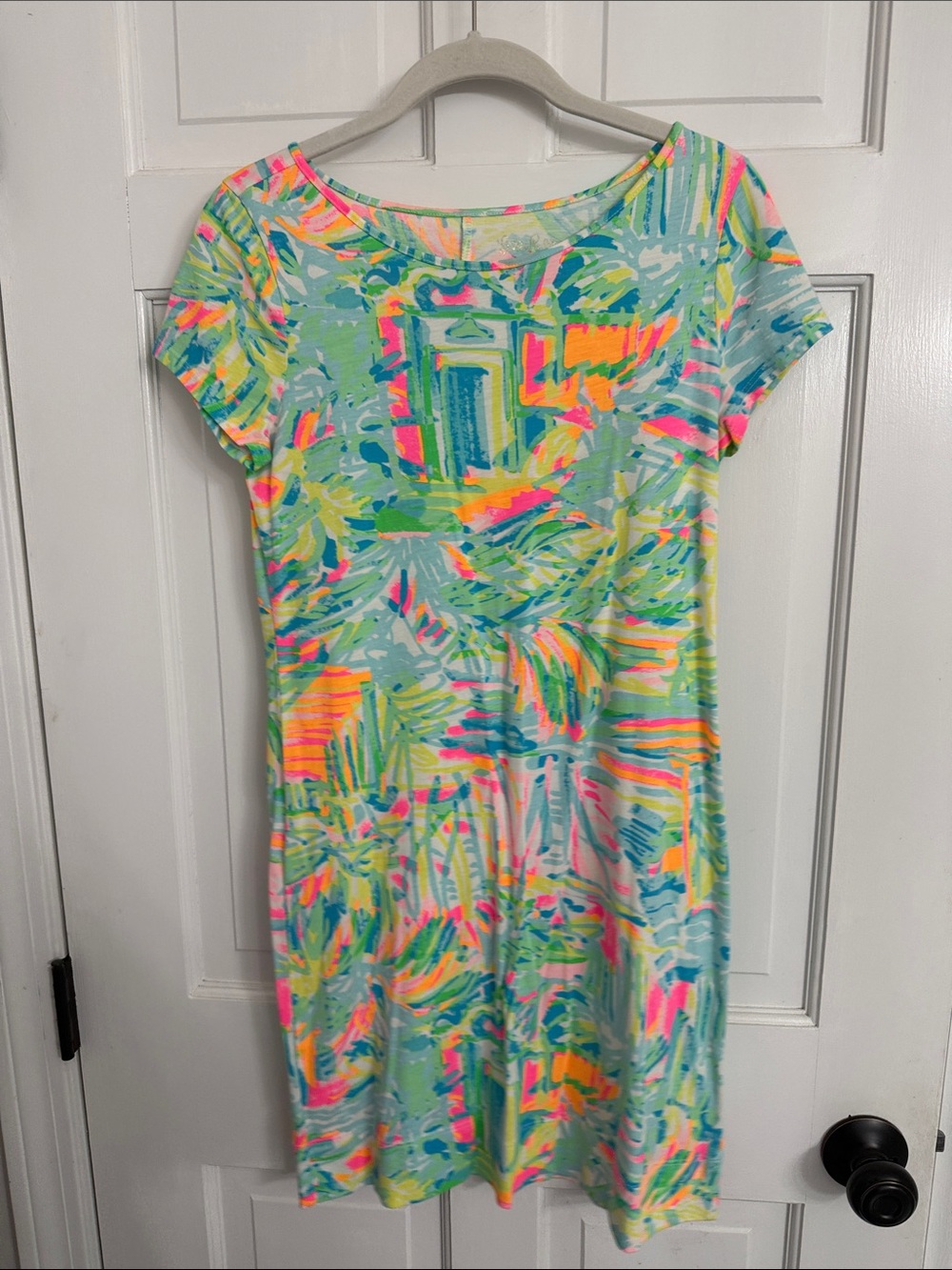 Lilly Pulitzer Neon Palm Print T-Shirt Dress in Aqua, Pink, Yellow
